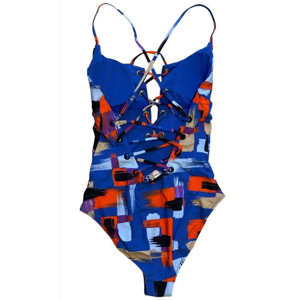 Red Carter Rio Abstract Print One Piece Lace Up Swimsuit women's size M … - Picture 4 of 11